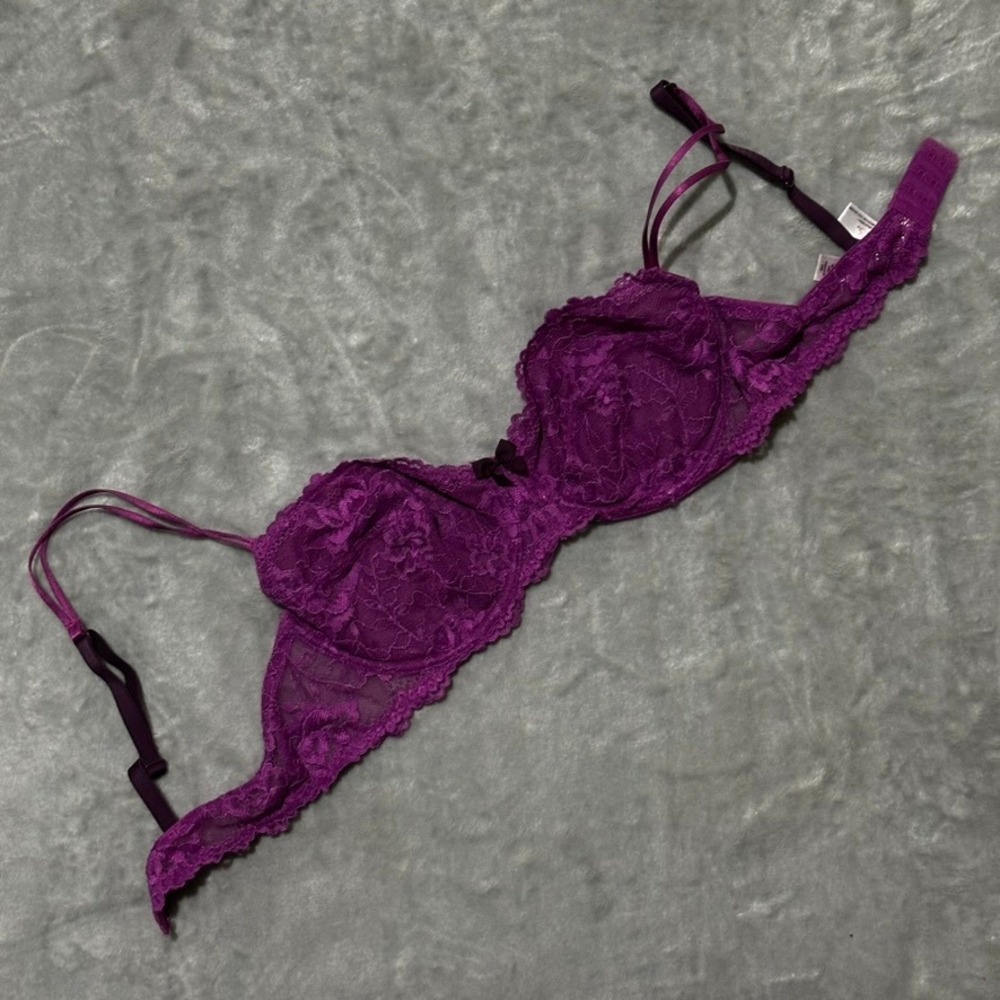 Gilligan & O'Malley Magenta Purple Floral Lace Unlined Balconette Bra 36B